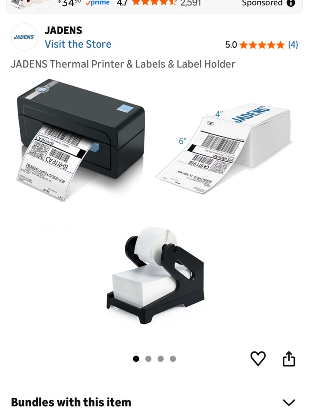 JADENS Thermal Label Printer - Black with White Labels, Including Extras!